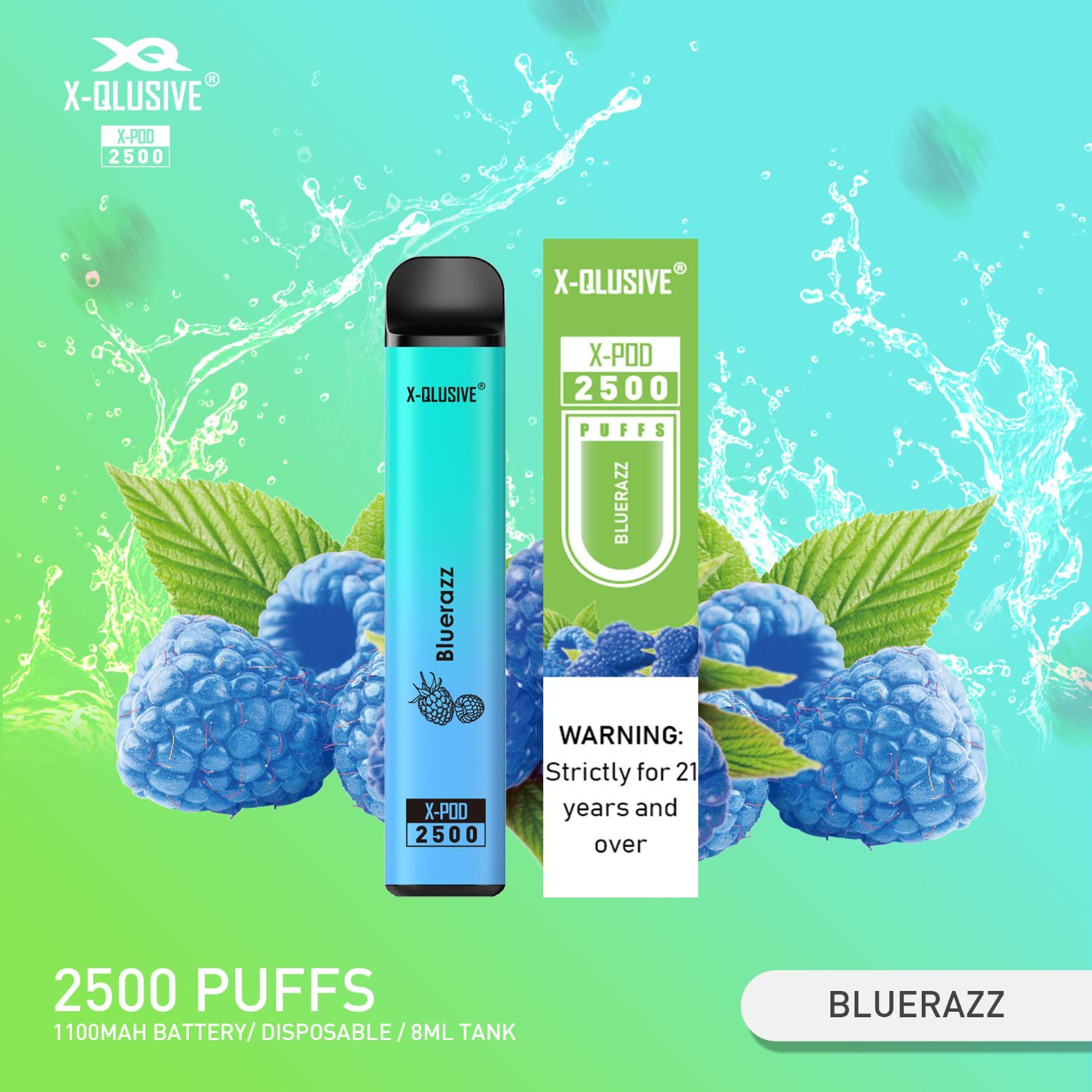 X-QLUSIVE BLUERAZZ - 2500 PUFFS